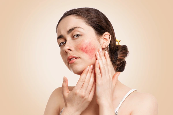 girl before Rosacea Treatment at novomed clinic in Dubai