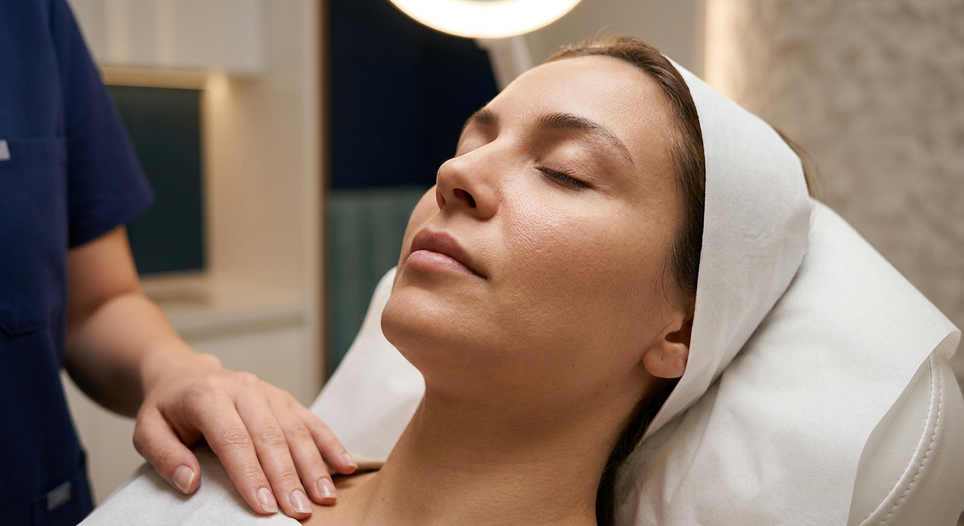 Close-up of skin texture under professional lighting, showing natural pore detail and skin health