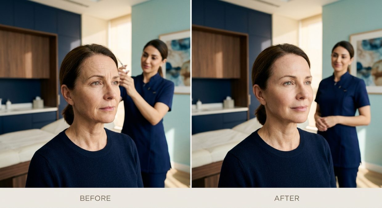 Before and after comparison showing improved skin texture and reduced wrinkles following botox treatment